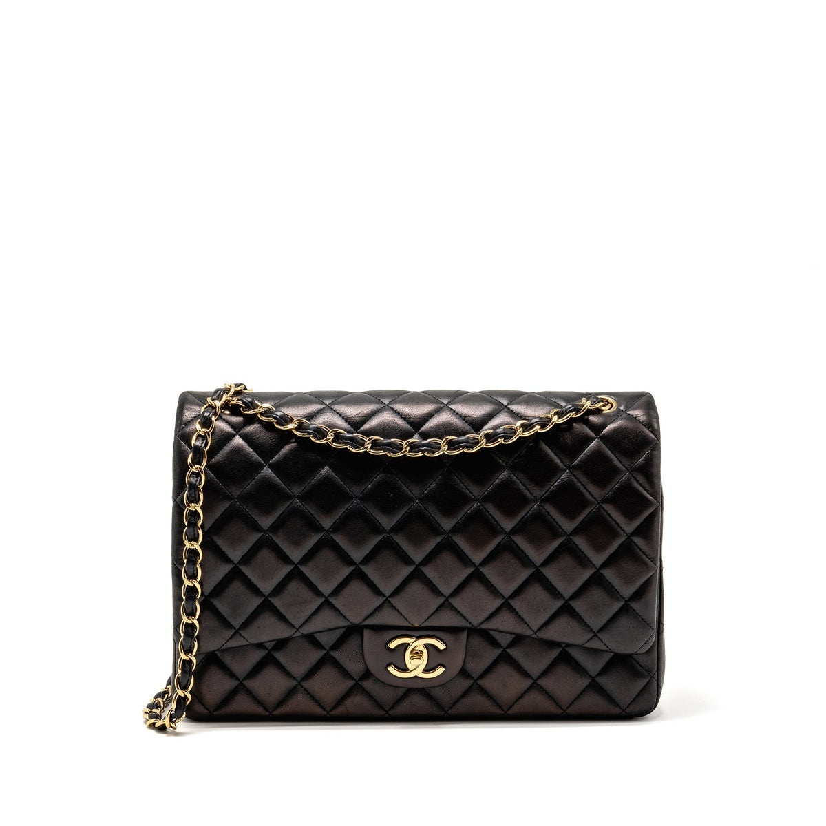 CHANEL MAXI CLASSIC DOUBLE FLAP BAG LAMBSKIN BLACK GHW