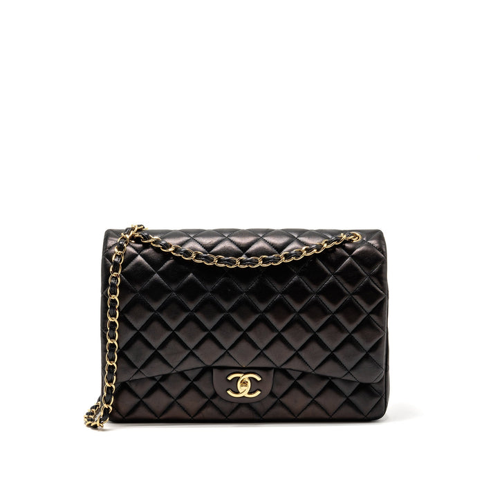 CHANEL MAXI CLASSIC DOUBLE FLAP BAG LAMBSKIN BLACK GHW