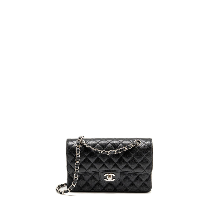 CHANEL SMALL CLASSIC DOUBLE FLAP BAG CAVIAR BLACK SHW