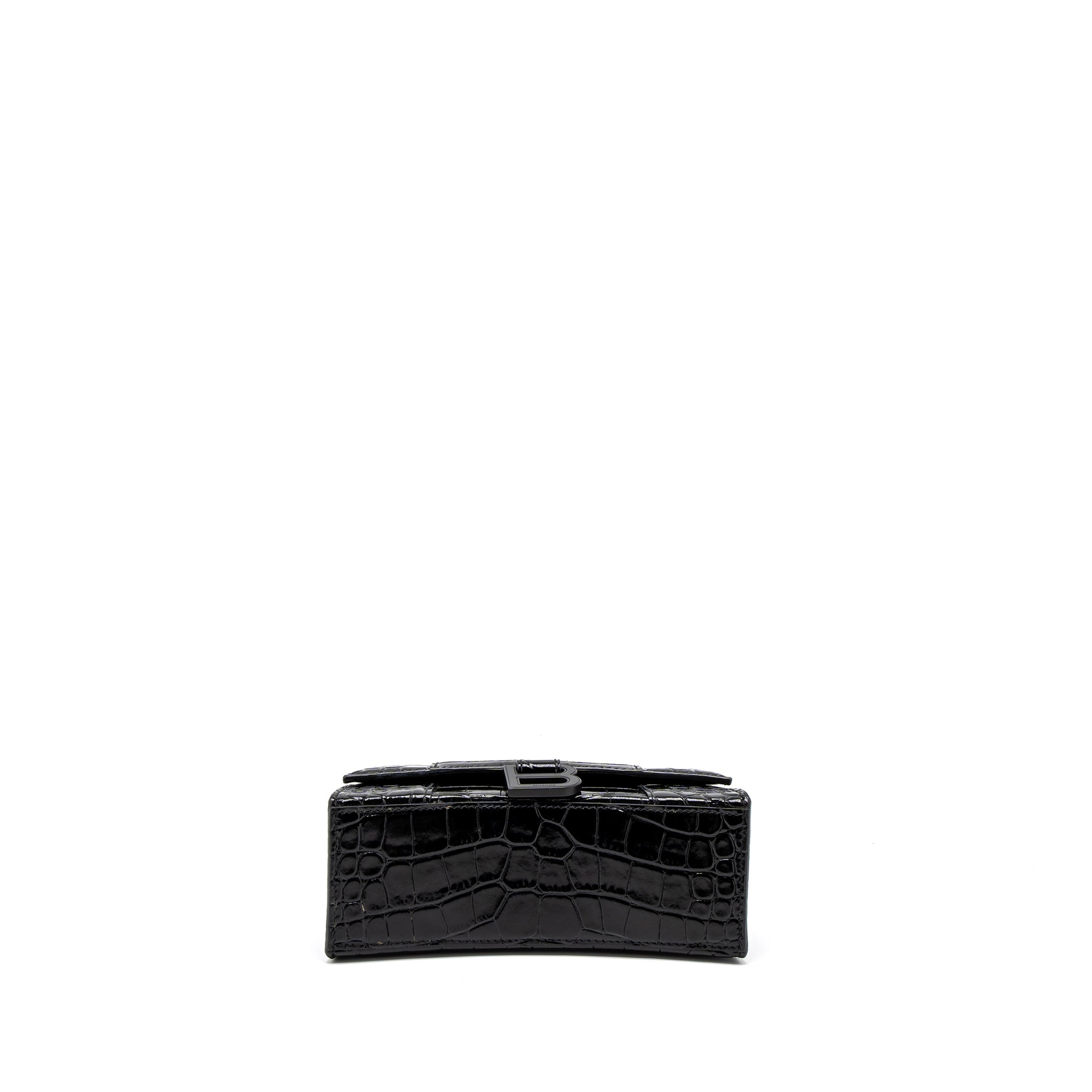 BALENCIAGA HOURGLASS XS CROC-EMBOSSED CALFSKIN SO BLACK