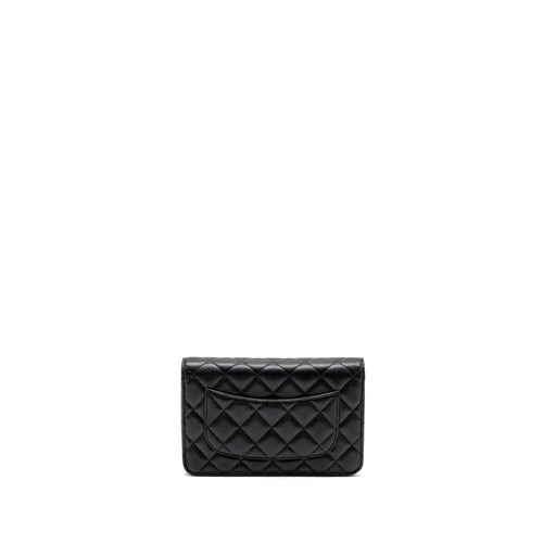 CHANEL CC LOGO QUILTED WALLET ON CHAIN CAVIAR BLACK LGHW (MICROCHIP)