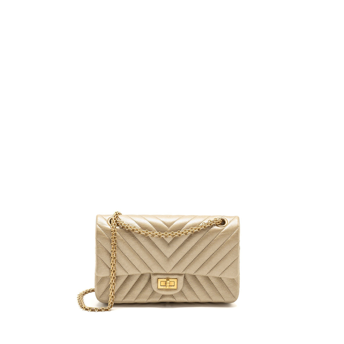 CHANEL SMALL 2.55 REISSUE CHEVRON FLAP BAG CALFSKIN GOLD GHW