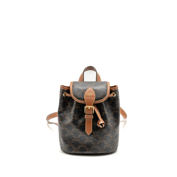 CELINE MINI BACKPACK FOLCO TRIOMPHE CANVAS / CALFSKIN TAN GHW
