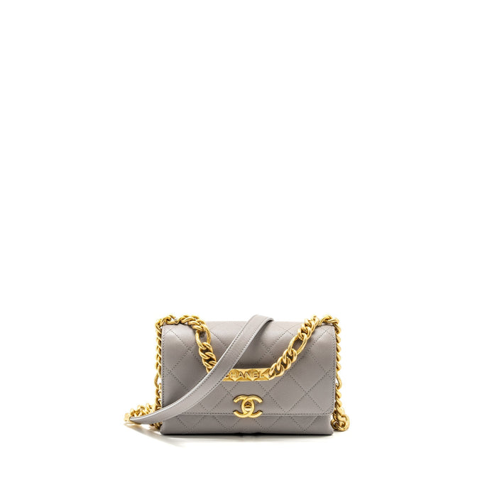 CHANEL MINI QUILTED FLAP BAG WITH CHAIN HANDLE CAVIAR GREY GHW (MICROCHIP)