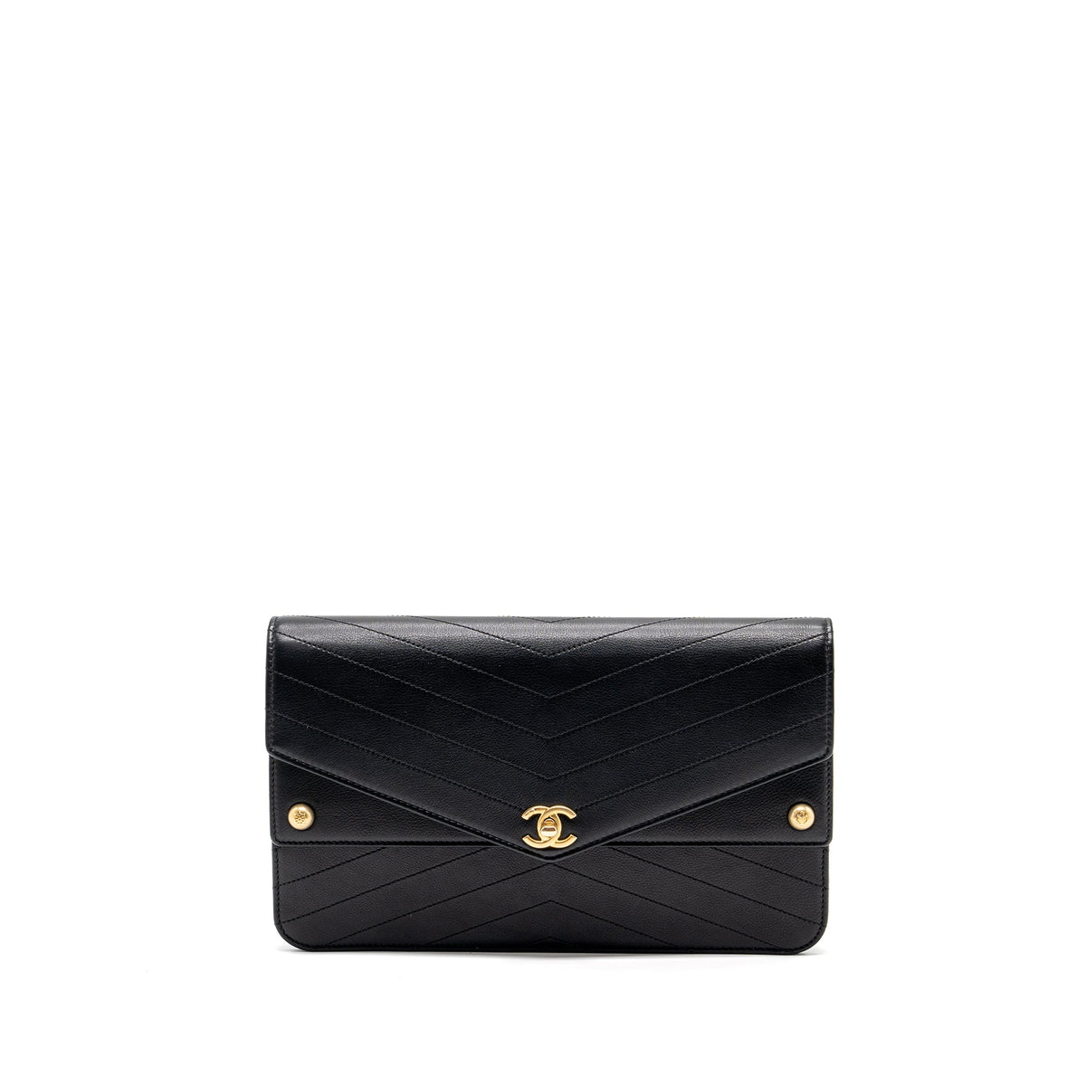CHANEL VOYAGE CHEVRON CLUTCH CALFSKIN BLACK GHW