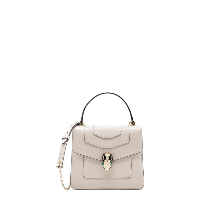 BVLGARI TOP HANDLE SERPENTI BAG CALFSKIN WHITE LGHW