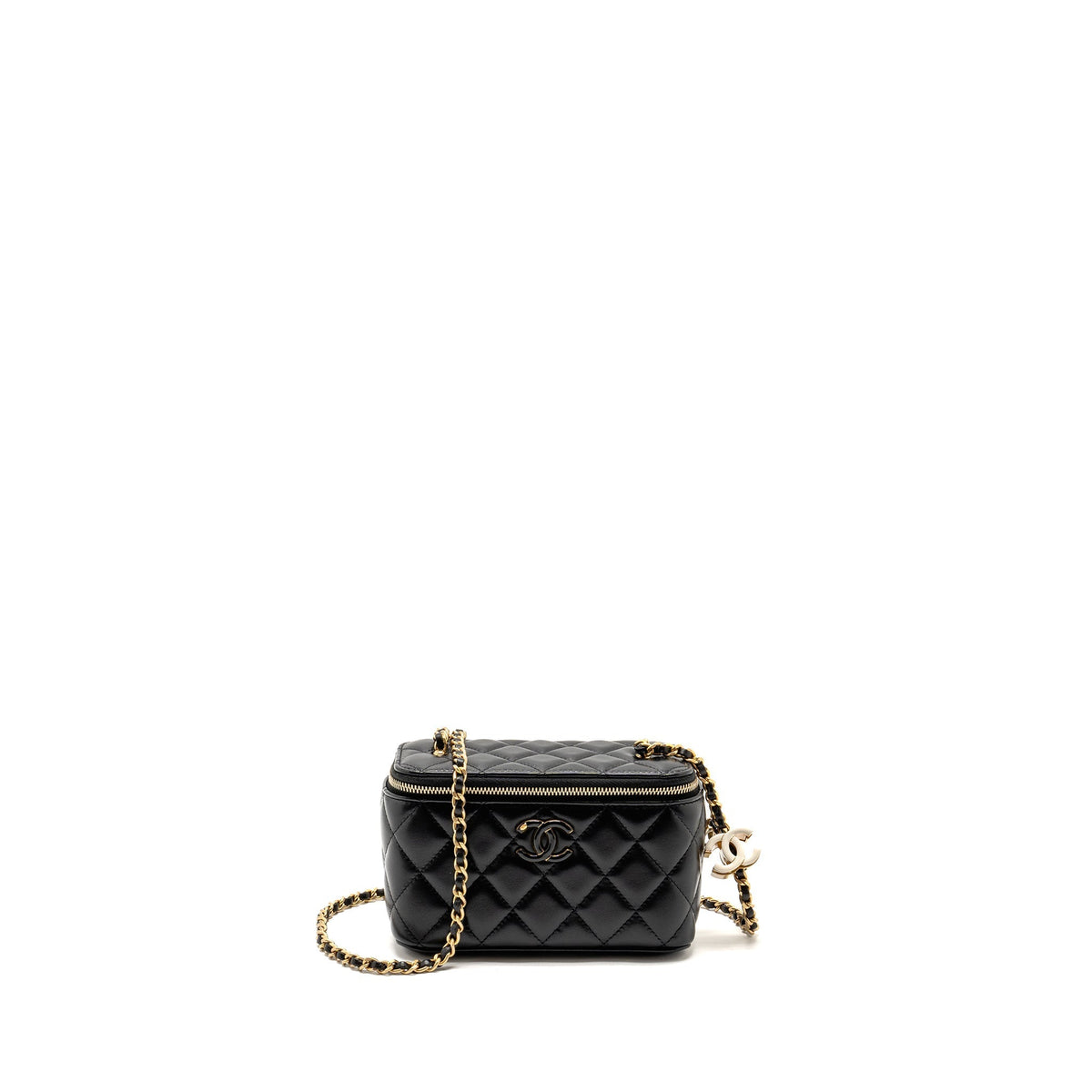 CHANEL 24A LONG VANITY CASE WITH CC LOGO ADJUSTABLE CHAIN LAMBSKIN BLACK GHW(MICROCHIP)