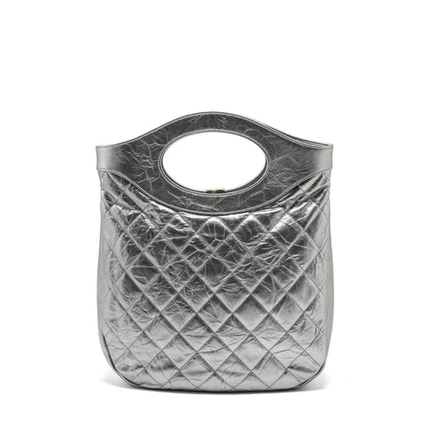 CHANEL 31 BAG QUILTED CRUMPLED CALFSKIN METALLIC SILVER SHW