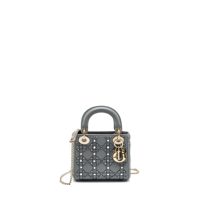 DIOR MINI LADY DIOR LIMITED EDITION LAMBSKIN GREY LGHW