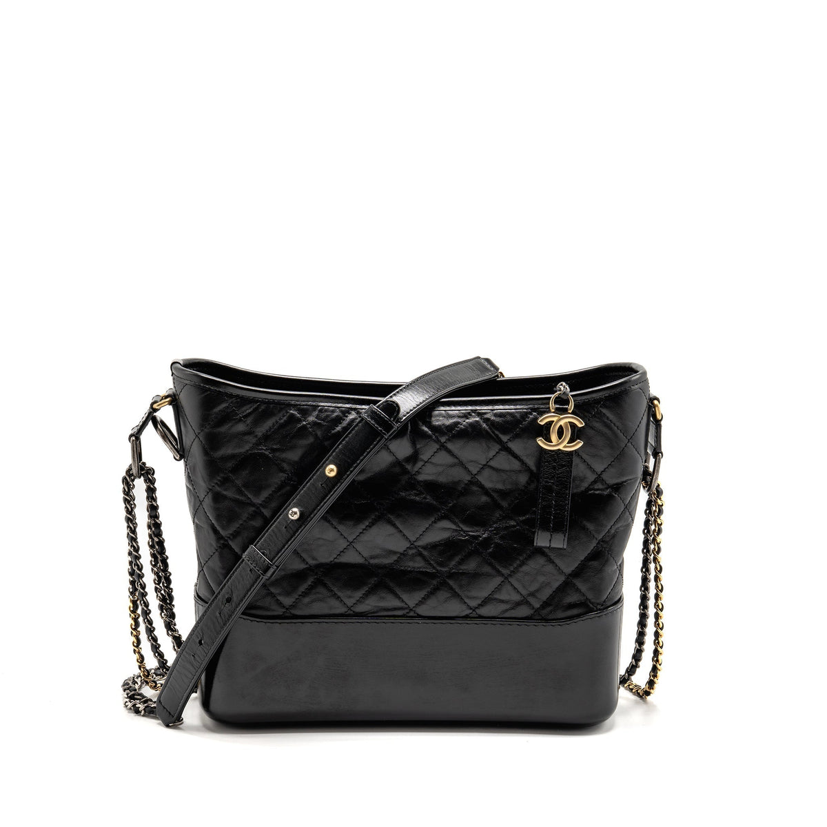 CHANEL GABRIELLE HOBO BAG AGED CALFSKIN BLACK MULTICOLOUR HARDWARE