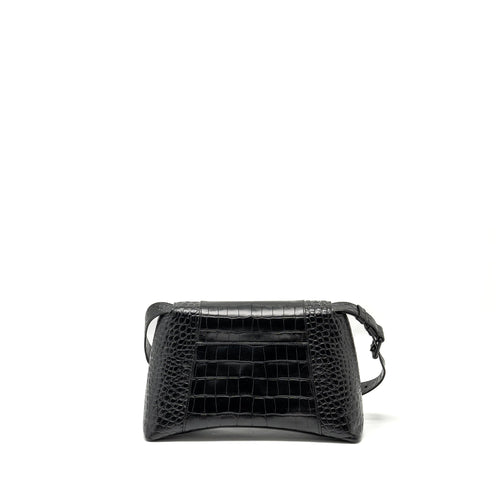BALENCIAGA LIMITED EDITION DOWNTOWN SMALL SHOULDER BAG CROC-EMBOSSED CALFSKIN BLACK WITH BLACK HARDWARE