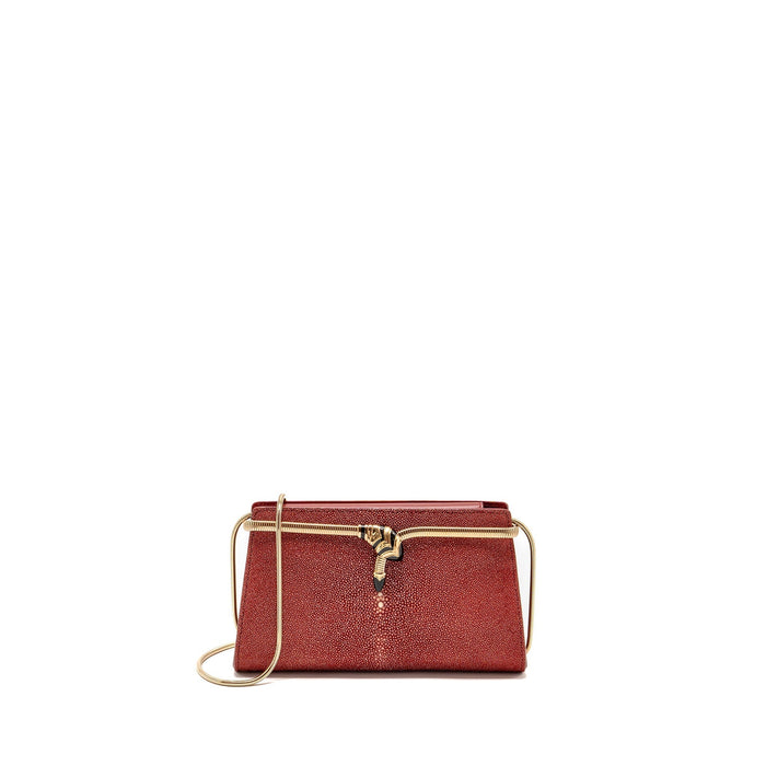 BVLGARI SERPENTI CLUTCH BAG GALUCHAT LEATHER RED RGHW