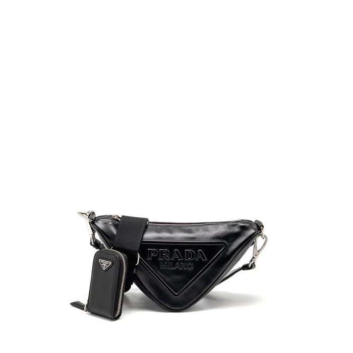 PRADA TRIANGLE SHOULDER BAG LEATHER BLACK SHW