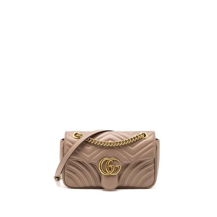 GUCCI SMALL GG MARMONT BAG CALFSKIN BEIGE BRUSHED GHW