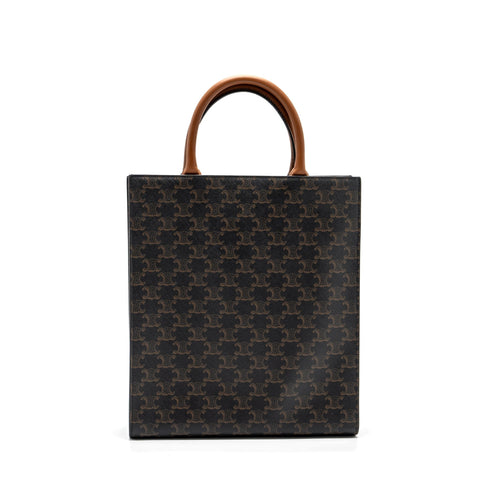 CELINE CABAS VERTICAL IN TRIOMPHE CANVAS AND CALFSKIN TAN GHW