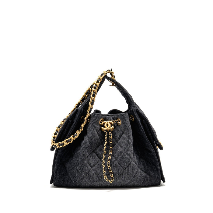 CHANEL SMALL 25 BAG WASHED DENIM BLACK GHW (MICROCHIP)
