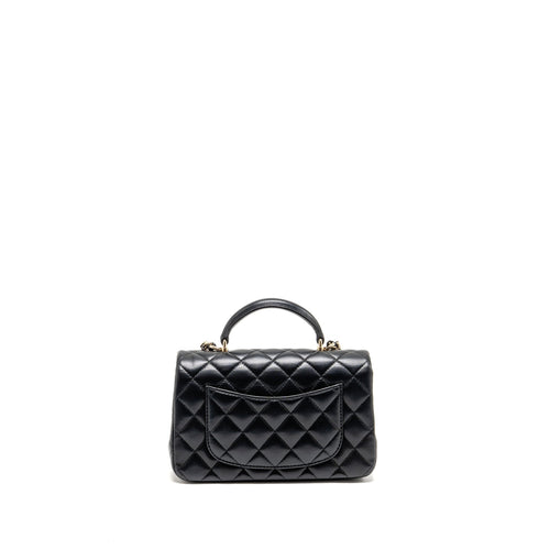 CHANEL TOP HANDLE MINI RECTANGULAR FLAP BAG LAMBSKIN BLACK LGHW (MICROCHIP)