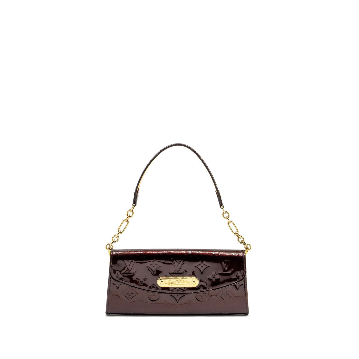 LOUIS VUITTON SUNSET BOULEVARD CLUTCH MONOGRAM VERNIS AMARANTE GHW