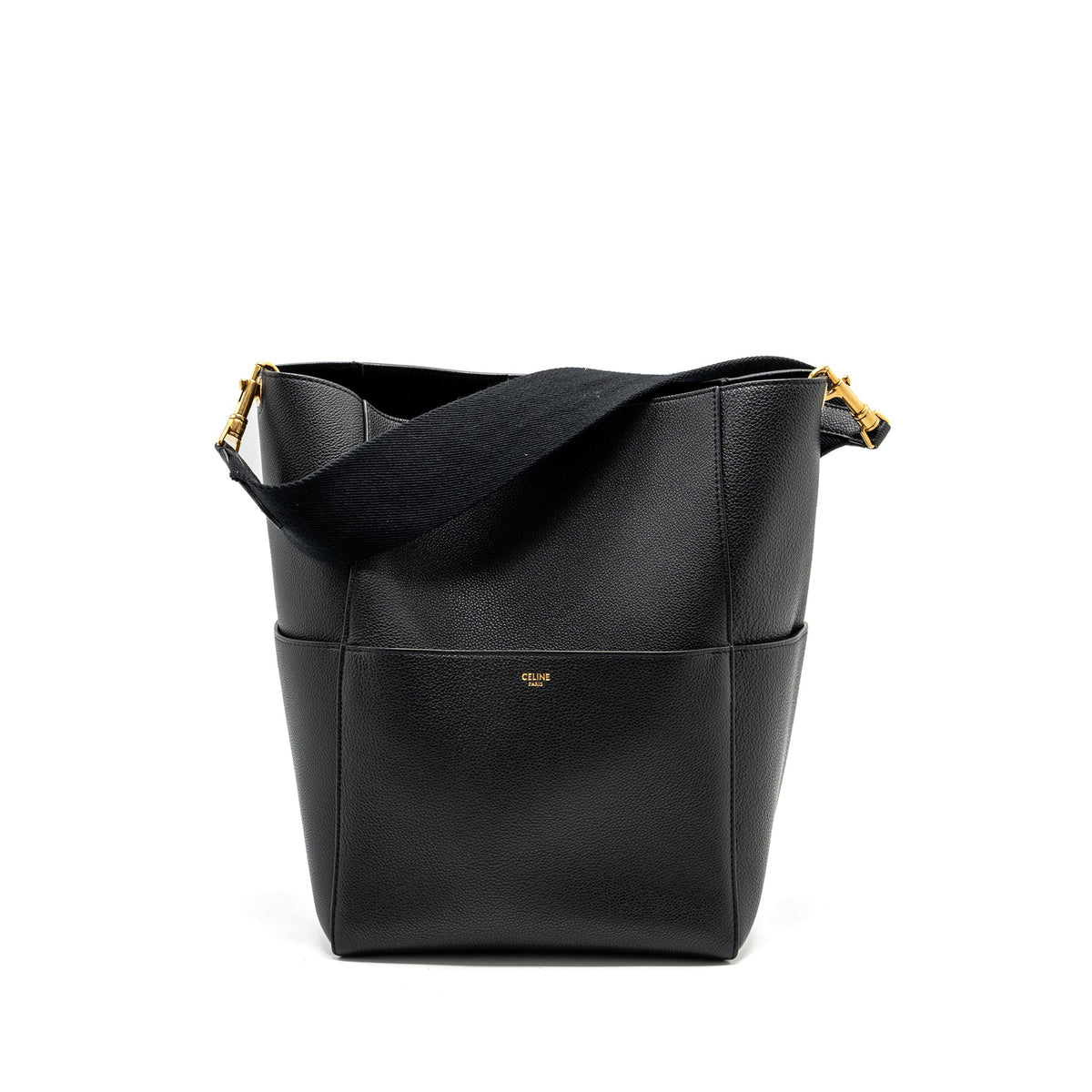 CELINE SANGLE BUCKET BAG GRAINED CALFSKIN BLACK GHW