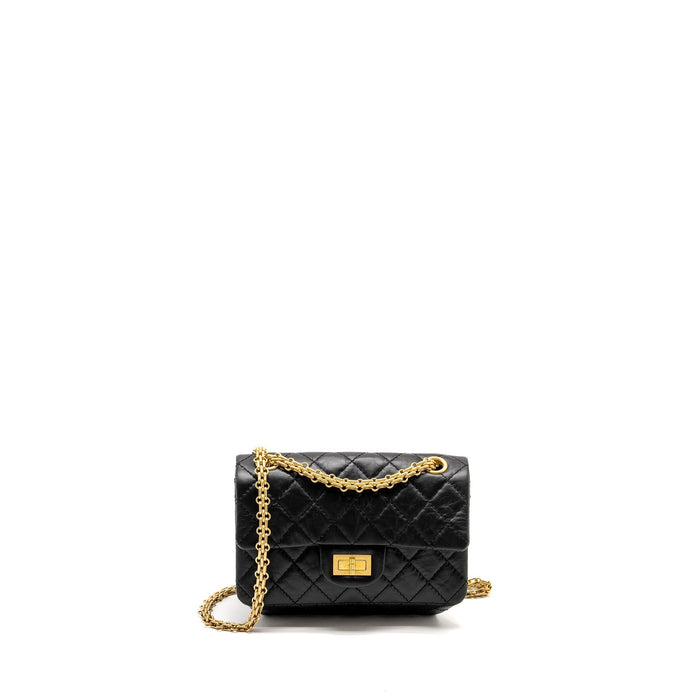 CHANEL MINI 2.55 REISSUE AGED CALFSKIN BLACK GHW (MICROCHIP)