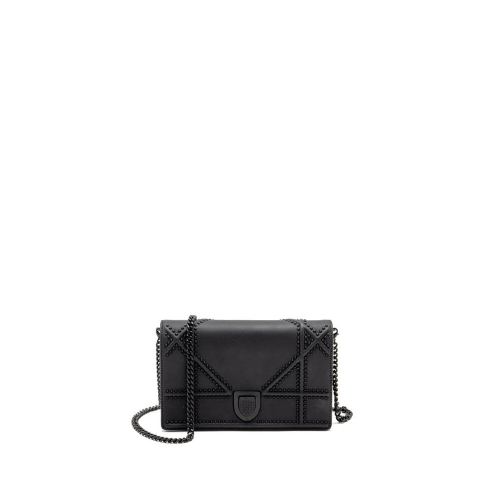 DIOR STUDDED DIORAMA WALLET ON CHAIN LEATHER SO BLACK