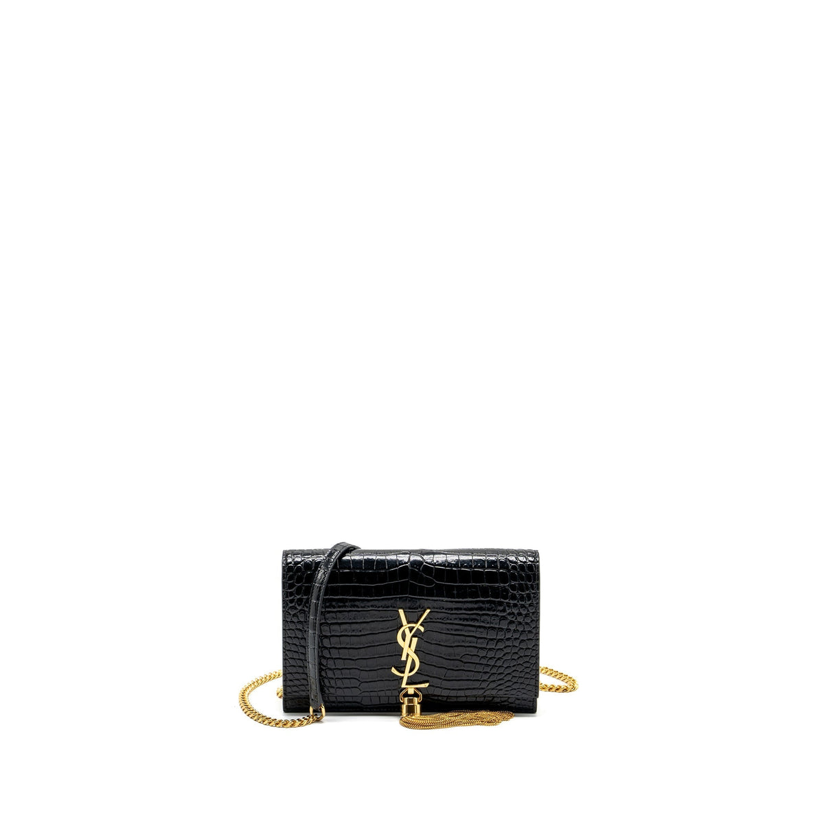 SAINT LAURENT/YSL KATE TASSEL CROC-EMBOSSED CALFSKIN BLACK GHW