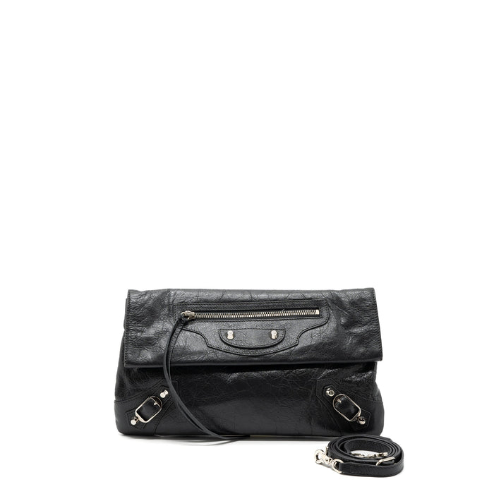 BALENCIAGA CITY FOLD CLUTCH/ SHOULDER BAG DARK GREY SHW
