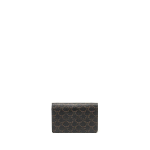 CELINE WALLET ON STRAP TRIOMPHE CANVAS/SMOOTH LAMBSKIN TAN GHW