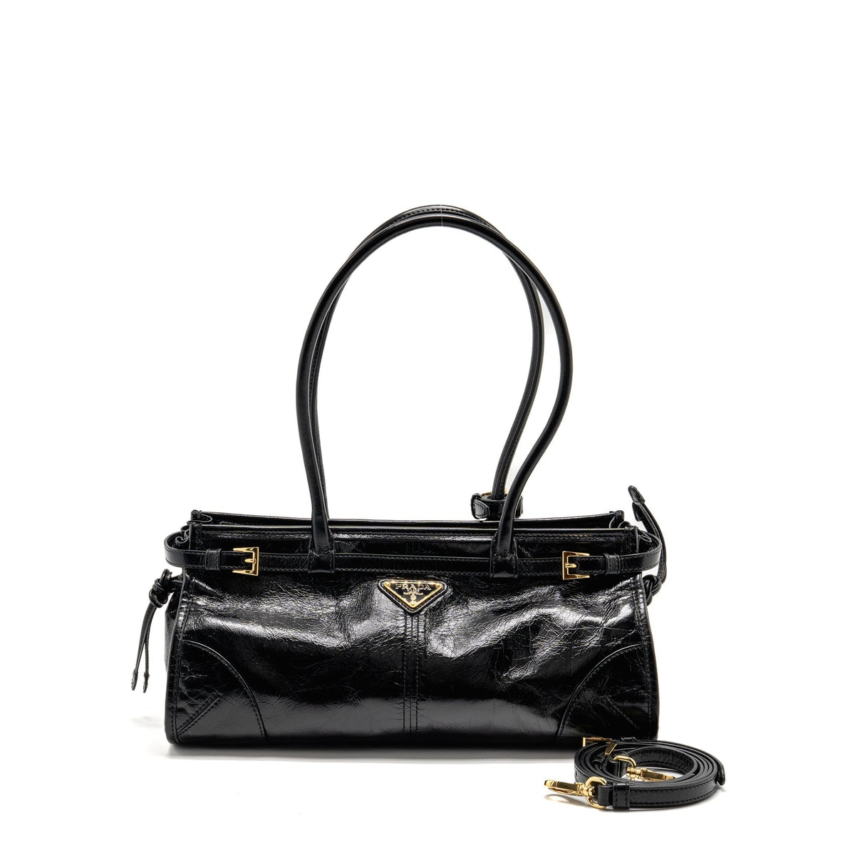 PRADA BONNIE MEDIUM LEATHER HANDBAG CALFSKIN BLACK GHW