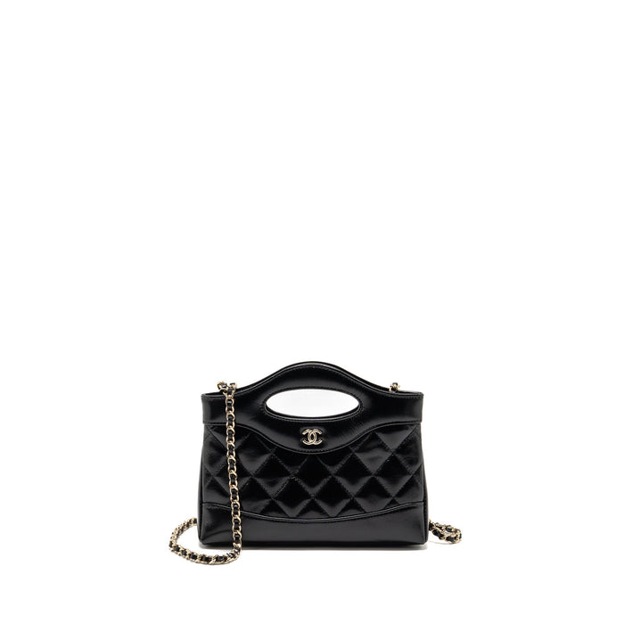 CHANEL MINI 31 CLUTCH WITH CHAIN SHINY LAMBSKIN BLACK LGHW (MICROCHIP)