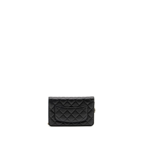 CHANEL DETAILED CC LOGO WALLET ON CHAIN CAVIAR BLACK LGHW (MICROCHIP)