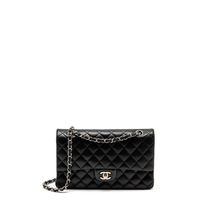 CHANEL MEDIUM CLASSIC DOUBLE FLAP BAG LAMBSKIN BLACK SHW