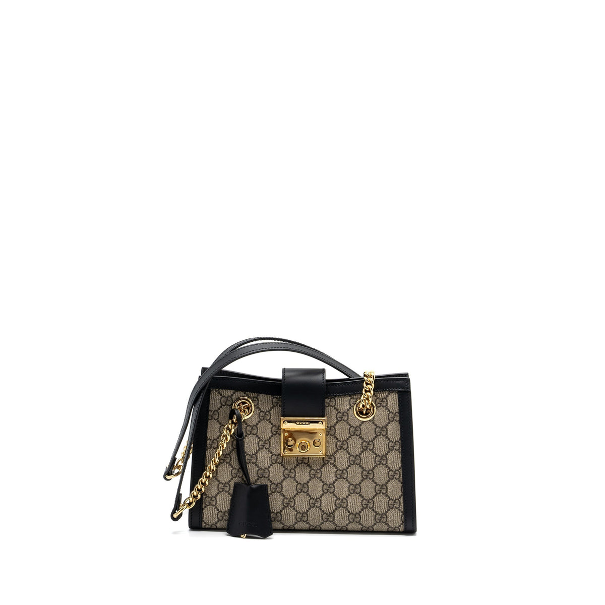 GUCCI SMALL GG PADLOCK SHOULDER BAG GG SUPREME CANVAS BLACK GHW