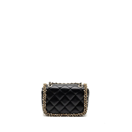 CHANEL PEARL DETAILED EDGE MINI FLAP BAG LAMBSKIN BLACK LGHW (MICROCHIP)