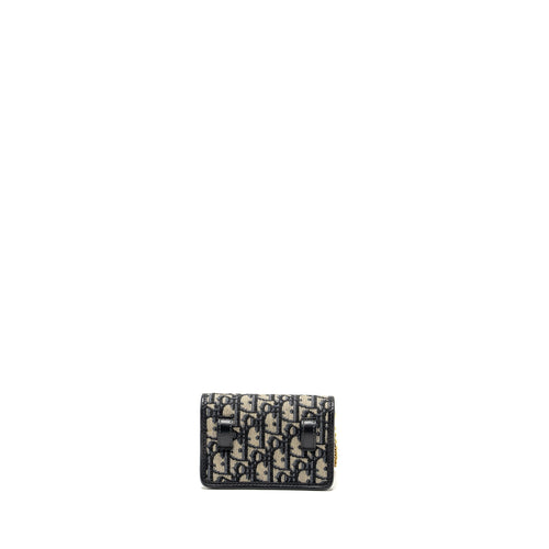 DIOR 30 MONTAIGNE NANO POUCH WITH CHAIN BLUE OBLIQUE JACQUARD GHW