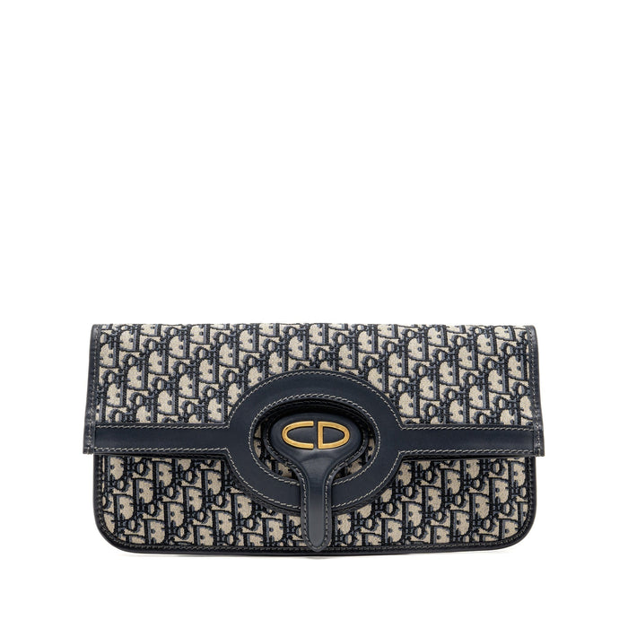 DIOR FOLDER CLUTCH OBLIQUE CANVAS/CALFSKIN BLUE GHW