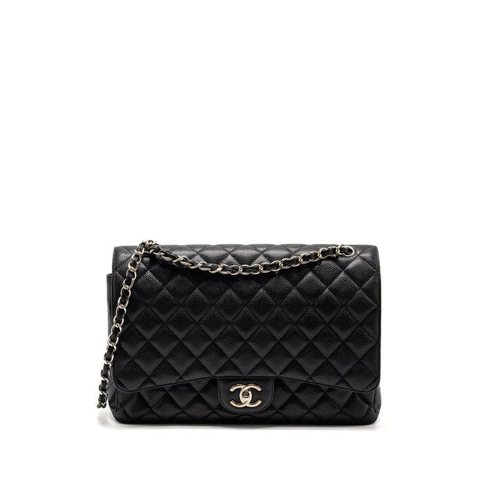 CHANEL MAXI CLASSIC DOUBLE FLAP BAG CAVIAR BLACK SHW