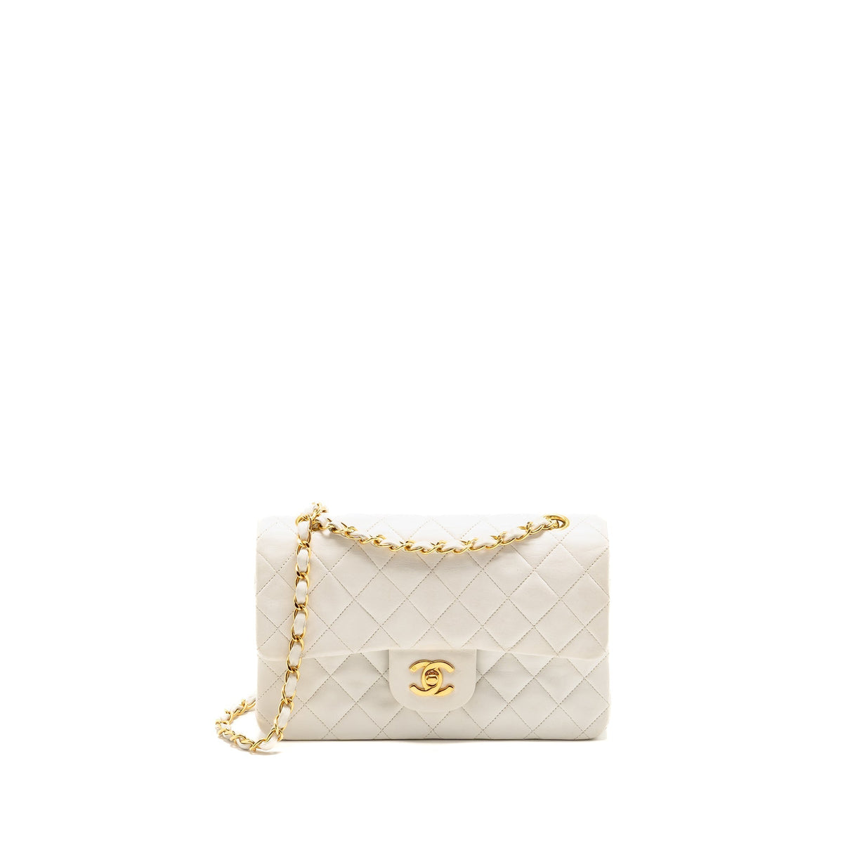 CHANEL VINTAGE SMALL CLASSIC DOUBLE FLAP BAG LAMBSKIN WHITE GHW