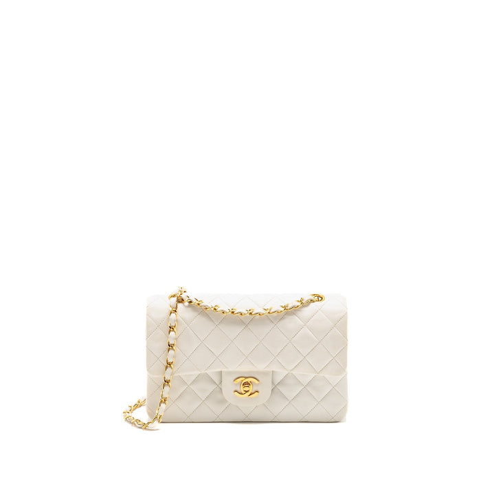 CHANEL VINTAGE SMALL CLASSIC DOUBLE FLAP BAG LAMBSKIN WHITE GHW