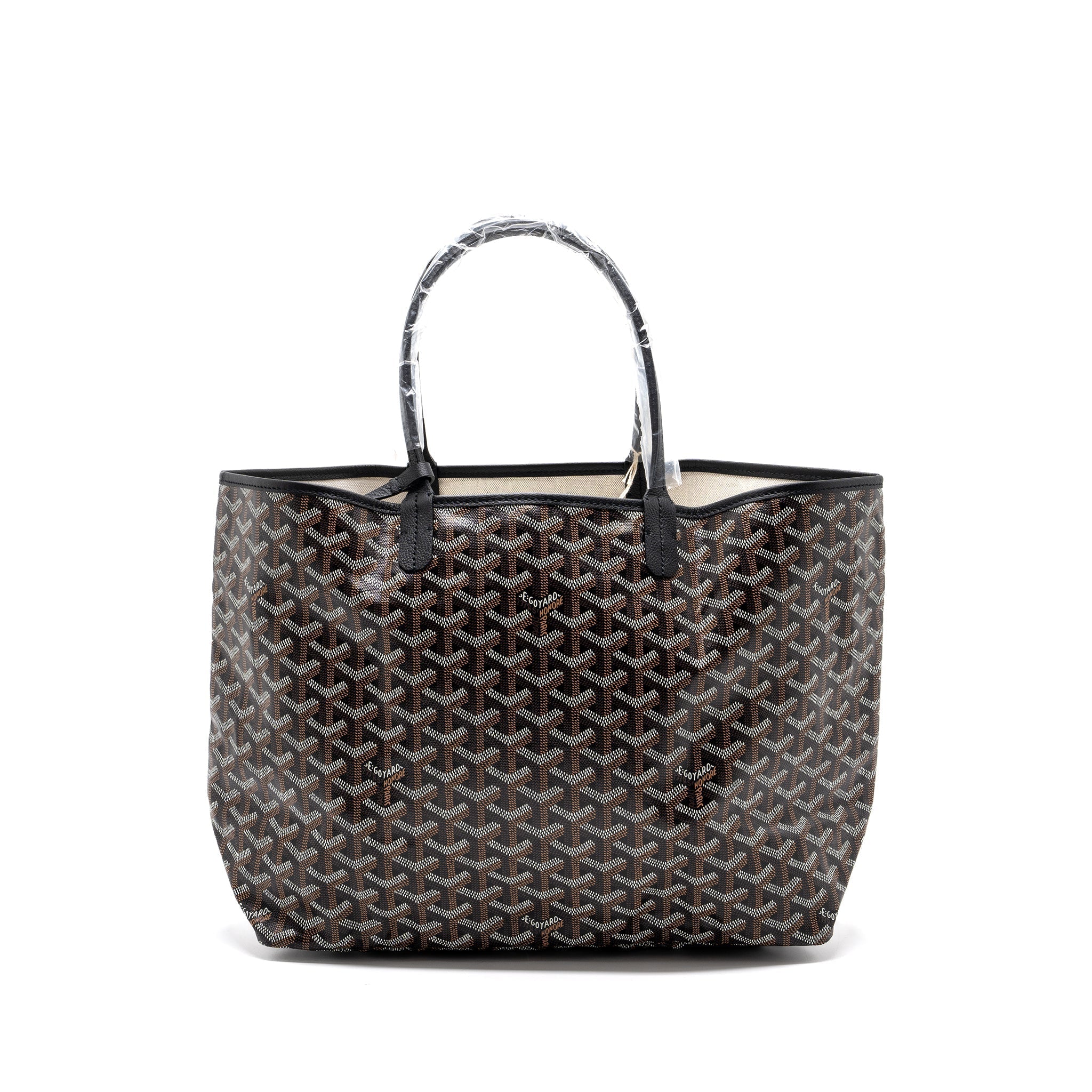 GOYARD SAINT LOUIS PM TOTE BAG GOYARDINE CANVAS/CALFSKIN BLACK SHW