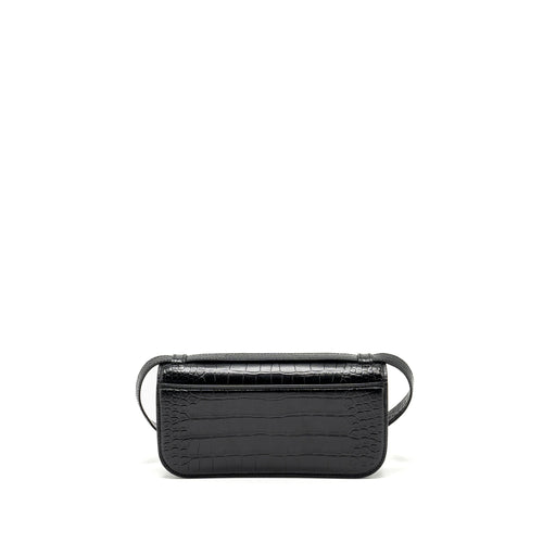 BALENCIAGA GOSSIP SHOULDER BAG CROC-EMBOSSED CALFSKIN BLACK GHW
