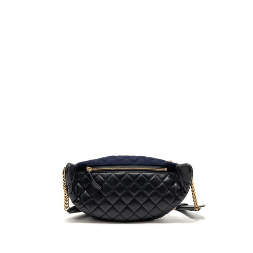 CHANEL PARIS HAMBURG CHARMS BELT BAG WOOL/LAMBSKIN NAVY/BLACK GHW