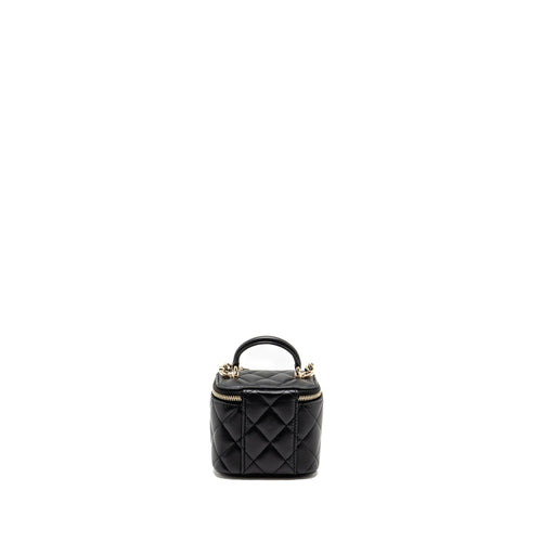 CHANEL TOP HANDLE MINI VANITY WITH CHAIN LAMBSKIN BLACK LGHW (MICROCHIP)