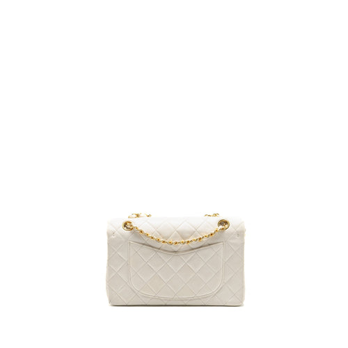 CHANEL VINTAGE SMALL CLASSIC DOUBLE FLAP BAG LAMBSKIN WHITE GHW