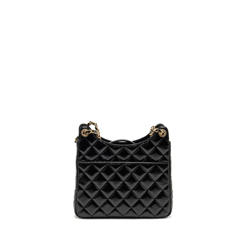 CHANEL HOBO BAG SHINY CALFSKIN BLACK BRUSHED GHW