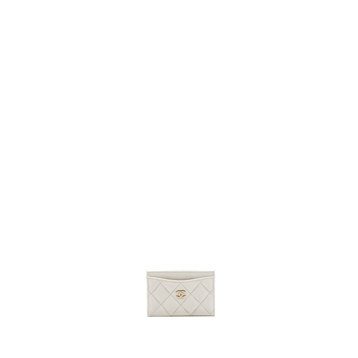 CHANEL CLASSIC CARD HOLDER CAVIAR WHITE LGHW (MICROCHIP)