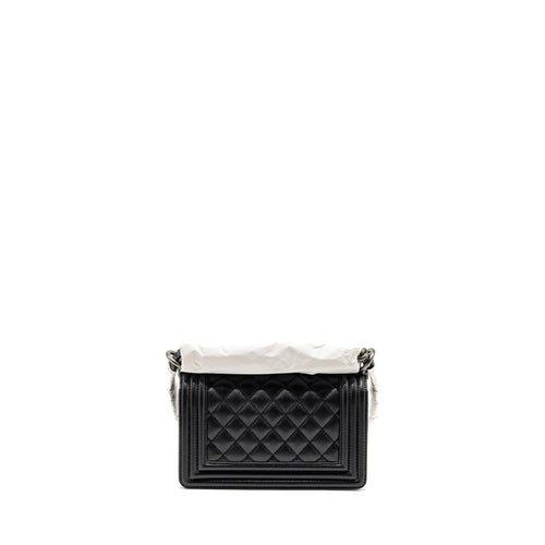 CHANEL SMALL BOY BAG CAVIAR BLACK RUTHENIUM SHW (MICROCHIP)