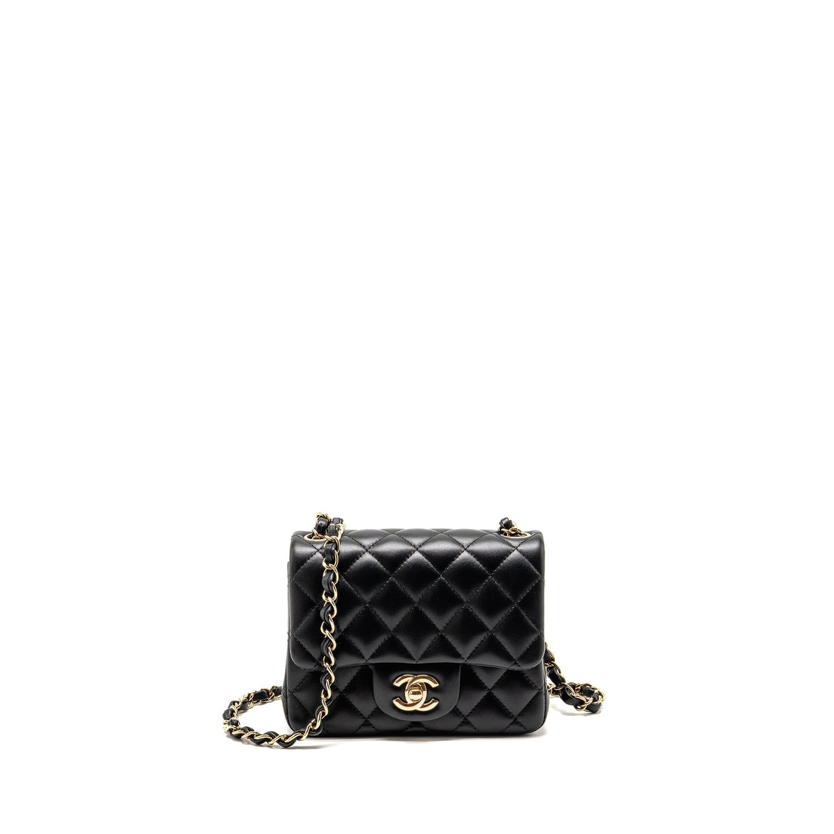 CHANEL MINI SQUARE FLAP BAG LAMBSKIN BLACK LGHW (MICROCHIP)