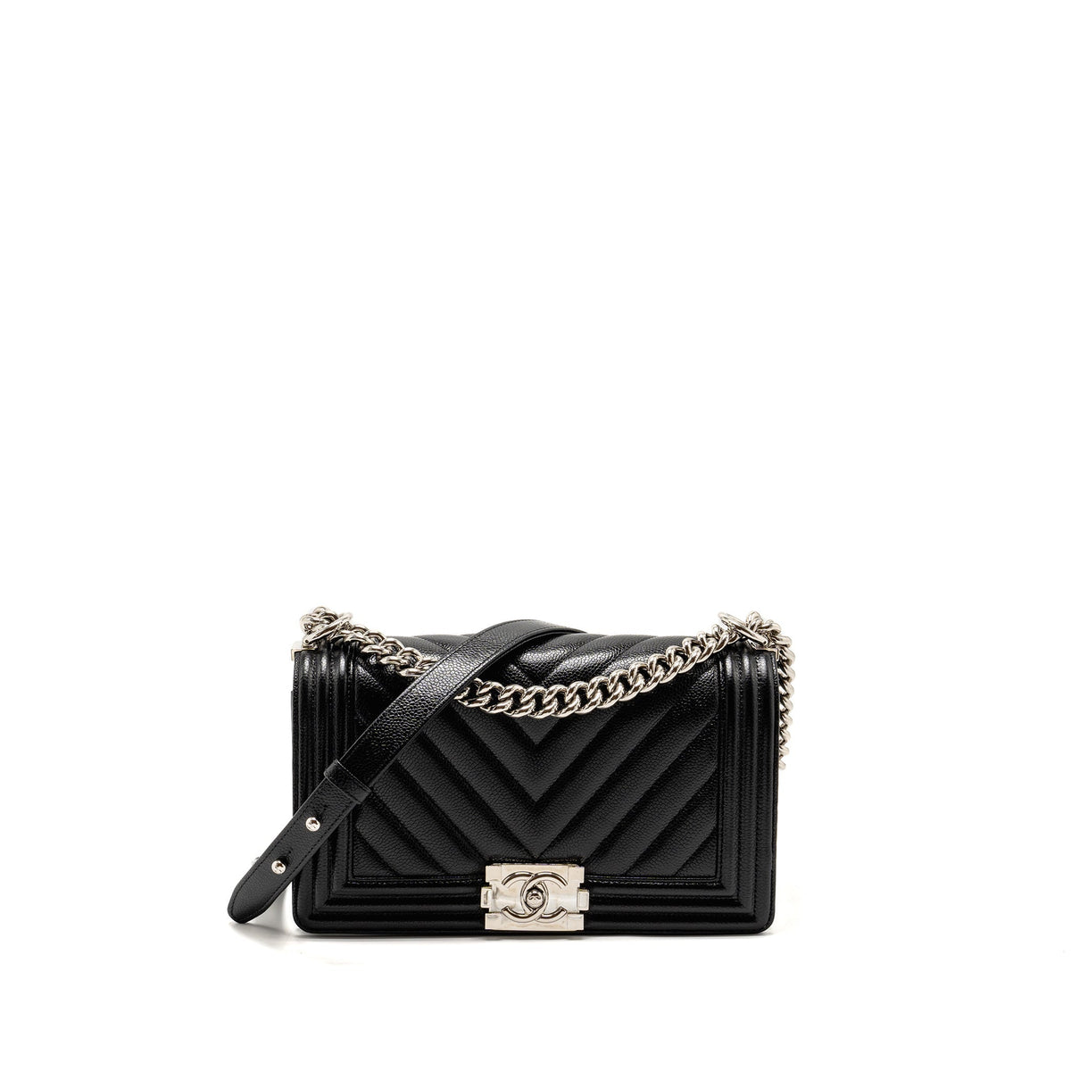 CHANEL CHEVRON MEDIUM BOY BAG CAVIAR BLACK SHW