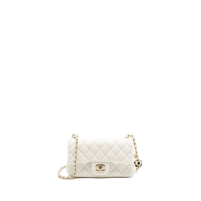 CHANEL 23C PEARL CRUSH MINI RECTANGULAR FLAP BAG LAMBSKIN WHITE LGHW (MICROCHIP)